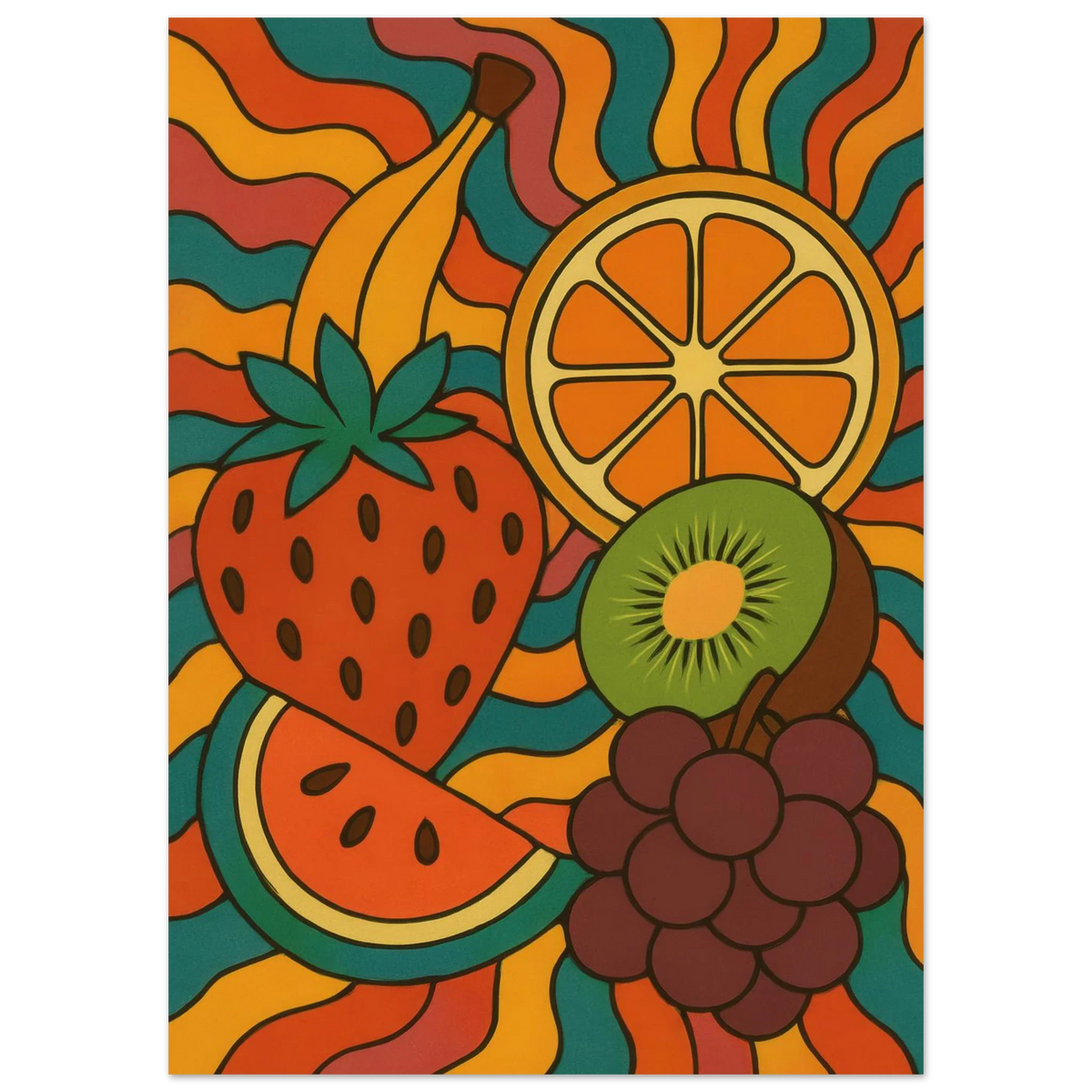 Frukter – Retro Fruity Swirls Art Print for a Pop of Vibrant Color