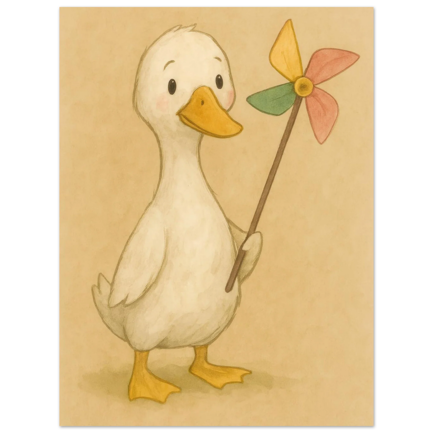 Barnyard Charm: Little Duck with Pinwheel – Vintagestil Poster