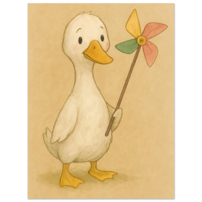 Barnyard Charm: Little Duck with Pinwheel – Vintagestil Poster