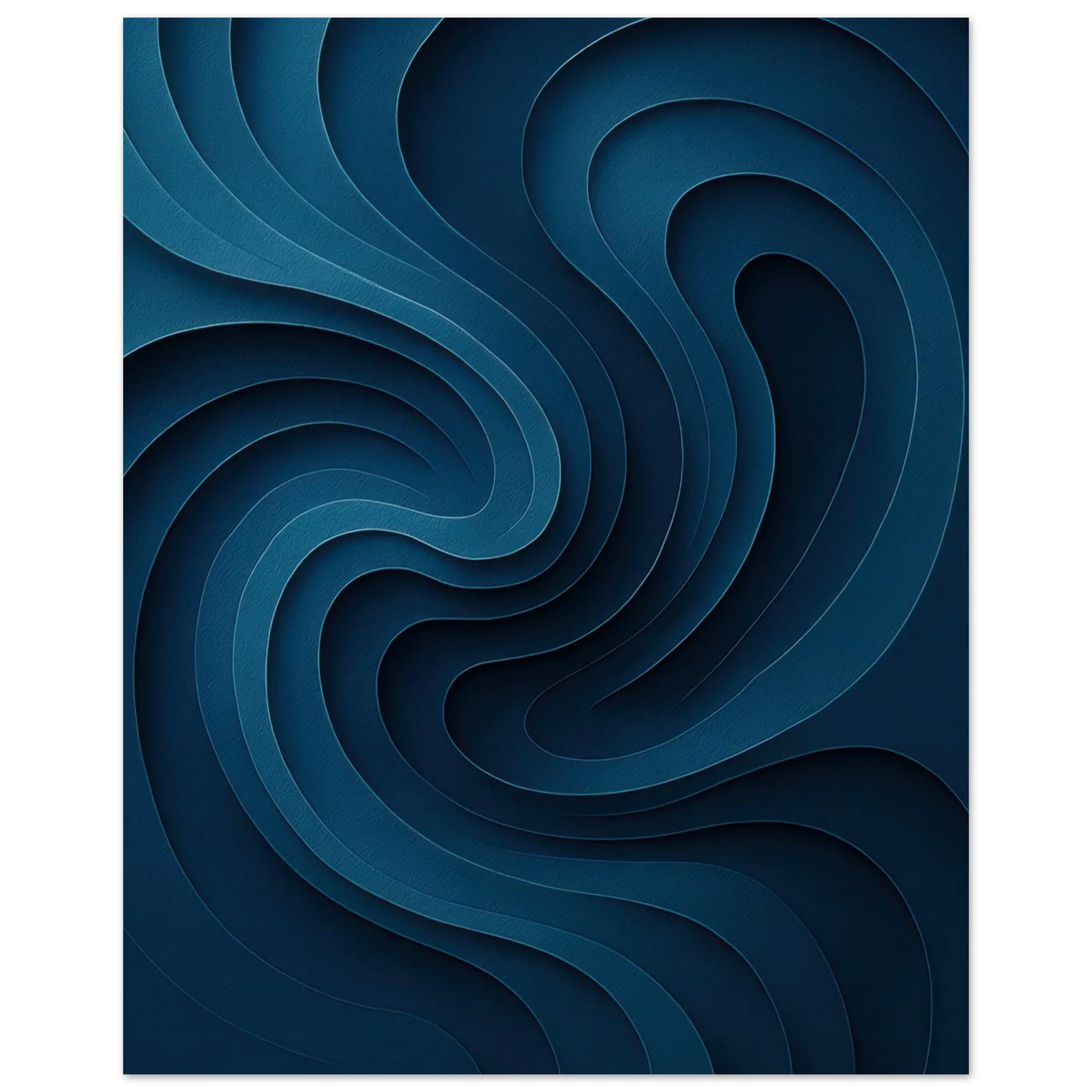 Deep Ocean Swirl Abstract Poster Print: Minimalist Curves in Indigo & Teal – Elevate Your Space with Modern Art