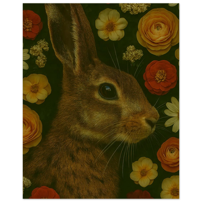 Djur - Mystisk Kanin Bland Blommor Poster - Premium Konsttryck