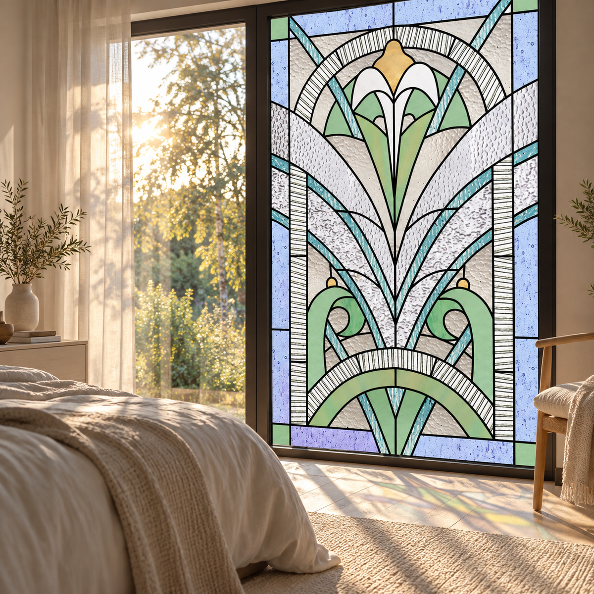 Fönsterfilm i glasdesign med Art Nouveau-stil