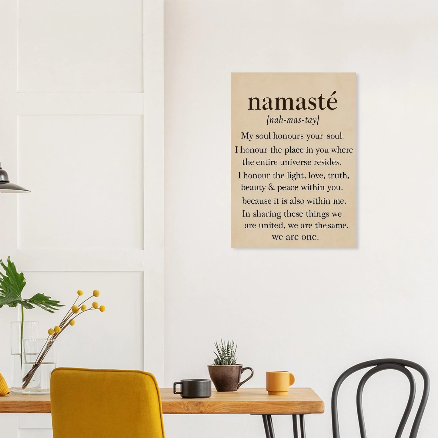 "Namaste" Inspirerande Väggkonst Tryck, Beige & Svart Typografi Konsttryck i Flera Storlekar