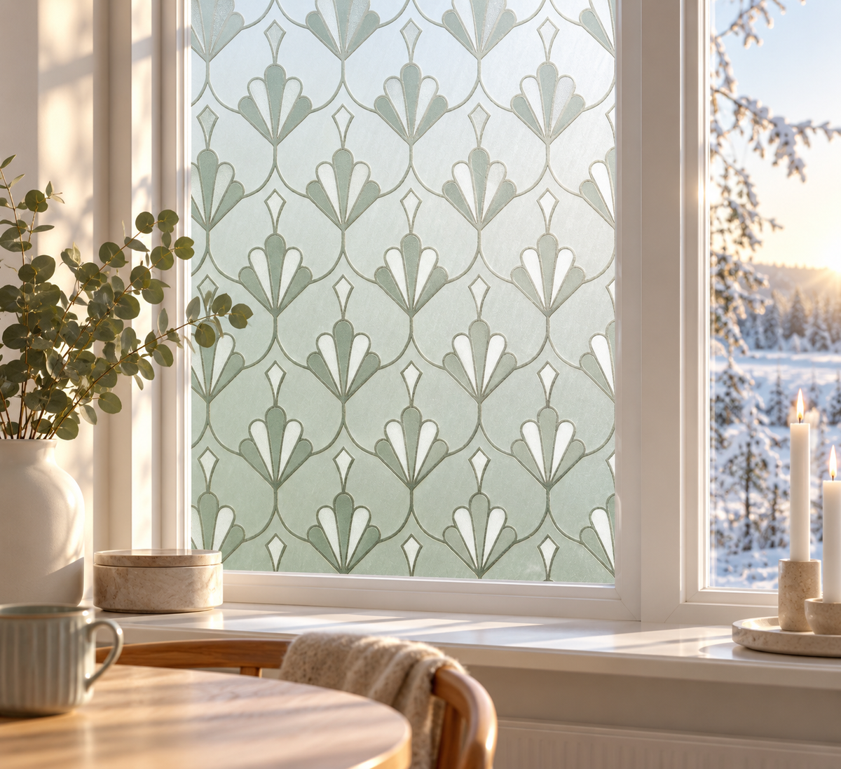 Fönsterfilm med elegant bladmönster
