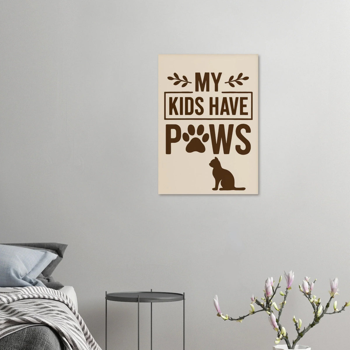 "My Kids Have Paws" Kattkonsttryck i jordnära toner – Perfekt present för kattälskare i flera storlekar