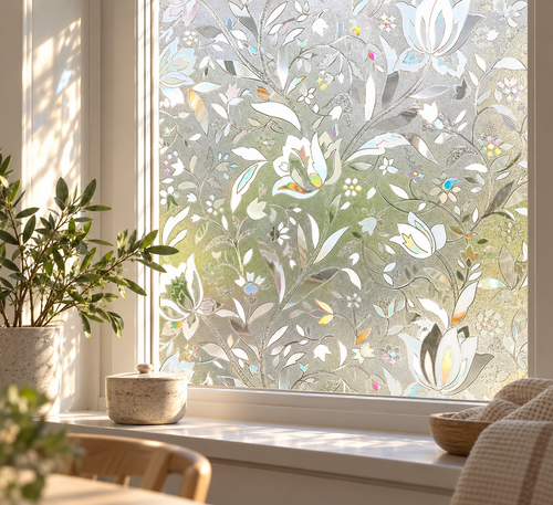 Fönsterfilm med frostad blomdesign