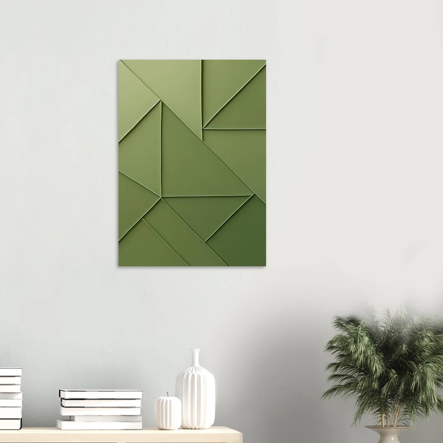 Abstrakt Minimalist Konsttryck i Gröna Nyanser – Modern Geometrisk Väggkonst