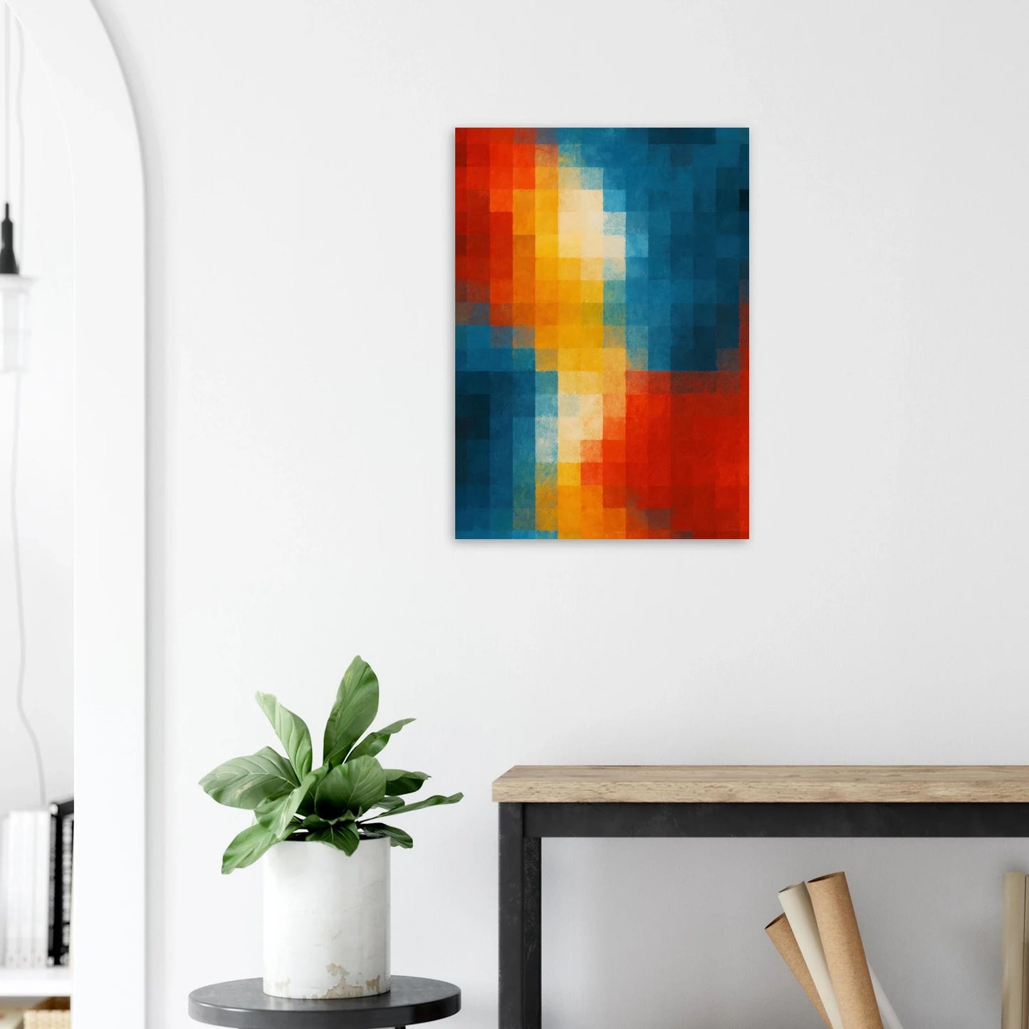 Abstrakt Kvadrater Konst Poster - Levande Blå, Gul & Röd Väggkonst