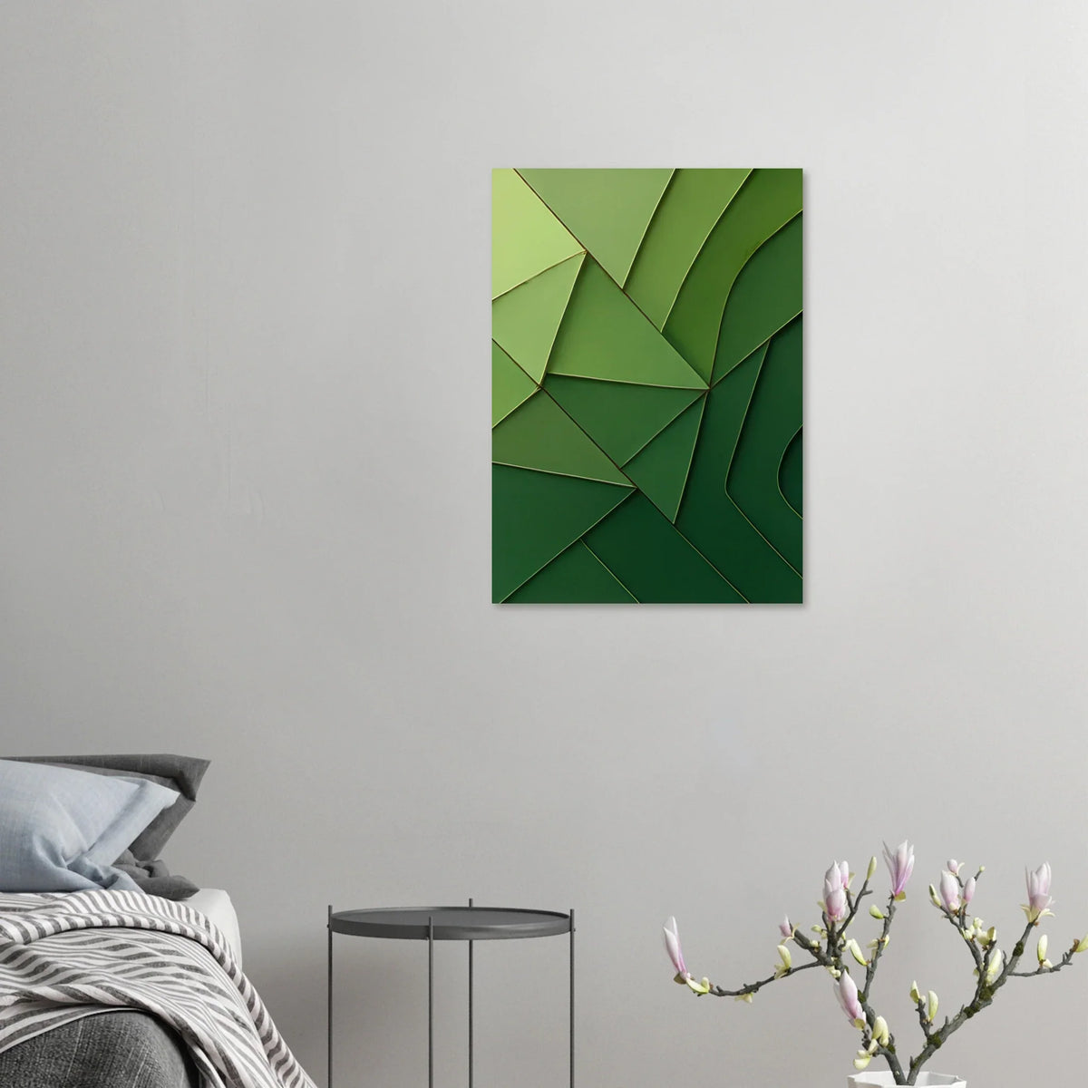 Abstrakt Minimalistisk Grön Geometri Konsttryck – Väggkonst i Nyanser av Skog och Limegrön