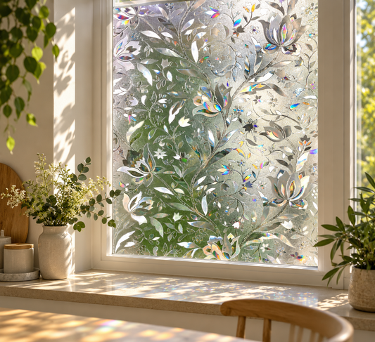 Fönsterfilm med holografiskt blommönster