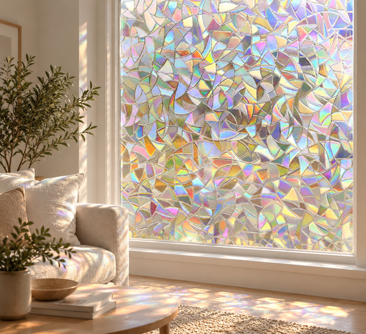 Fönsterfilm med holografiskt mosaikmönster