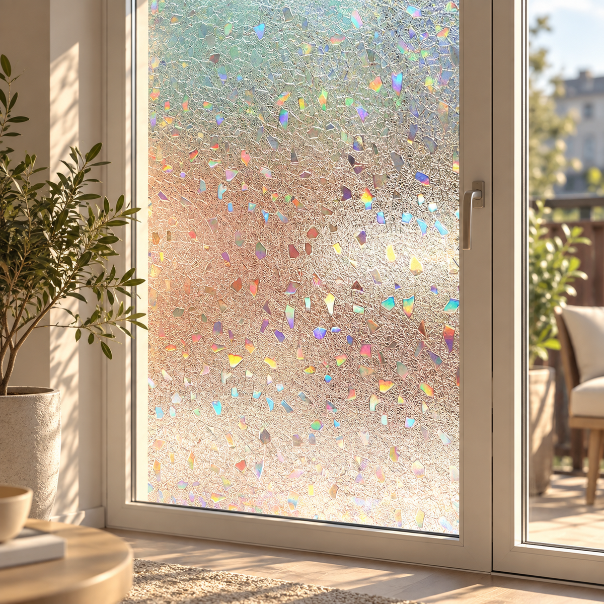 Fönsterfilm med holografiskt mosaikmönster