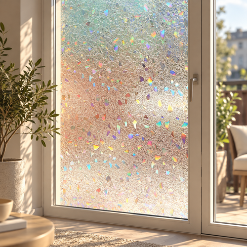 Fönsterfilm med holografiskt mosaikmönster