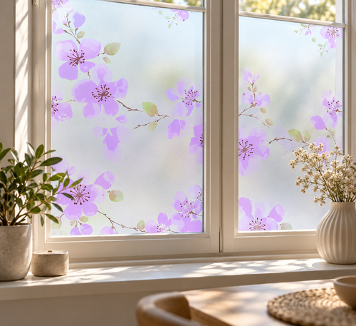 Fönsterfilm med lila körsbärsblommor