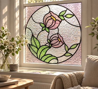 Fönsterfilm med rosa blommor i cirkelmotiv
