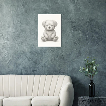 Sleepy Puppy Pencil Sketch Art Print - A Calming & Adorable Nursery Decor Poster