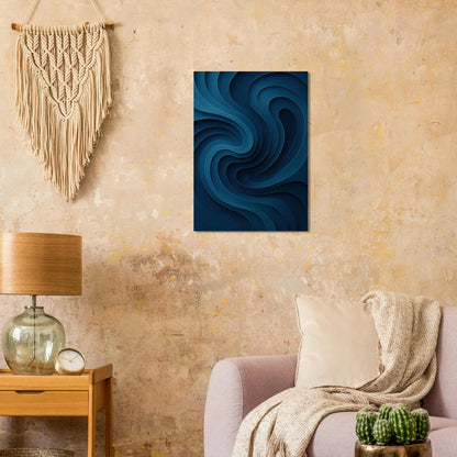 Deep Ocean Swirl Abstract Poster Print: Minimalist Curves in Indigo & Teal – Elevate Your Space with Modern Art