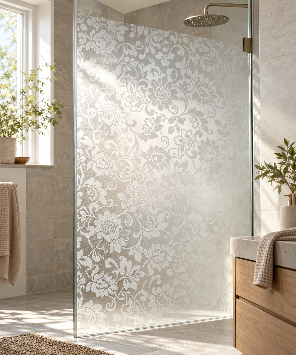 Fönsterfilm med vacker frostad blomdesign