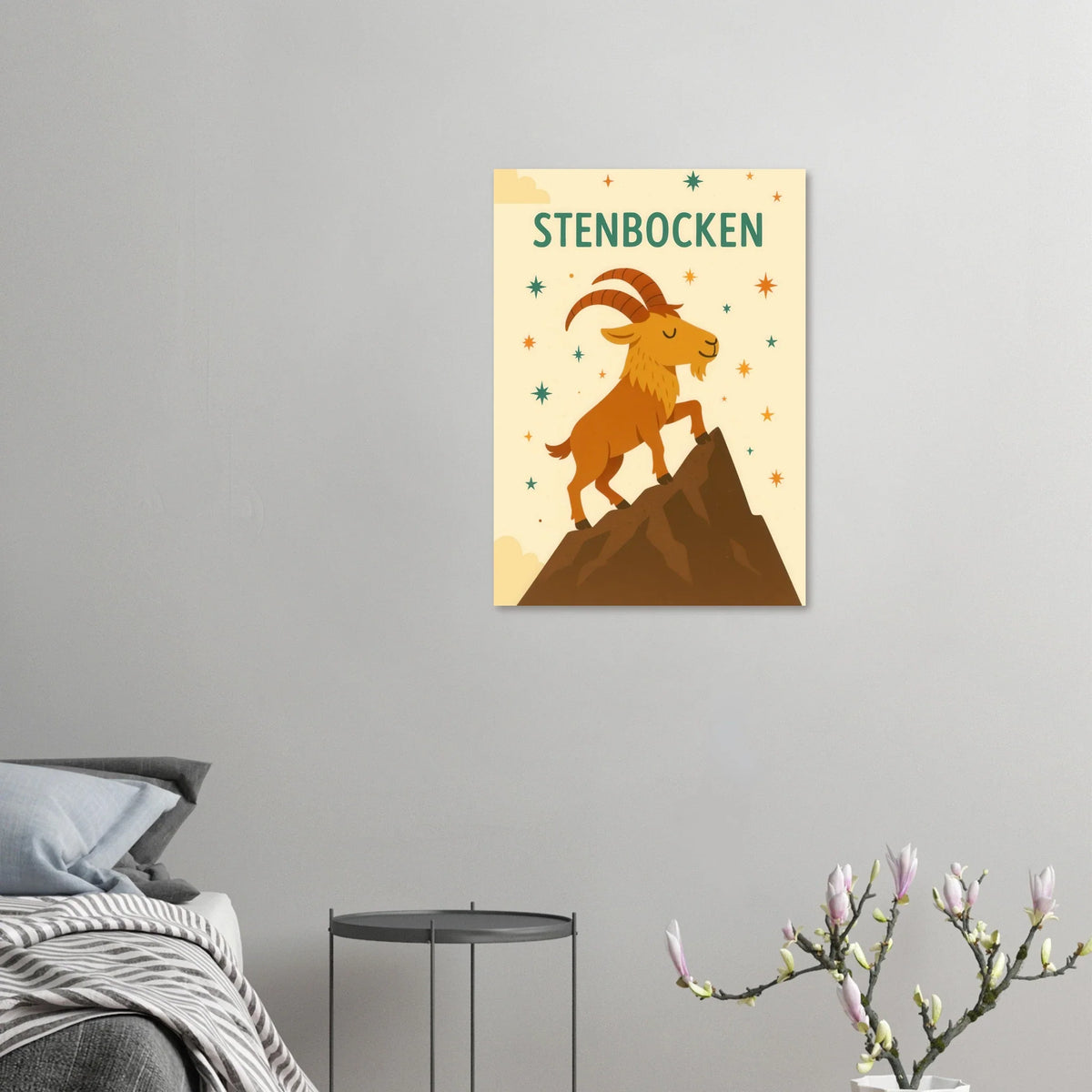Stenbocken Zodiac Konsttryck: Charmigt Berggetmotiv på Premium Halvblankt Papper