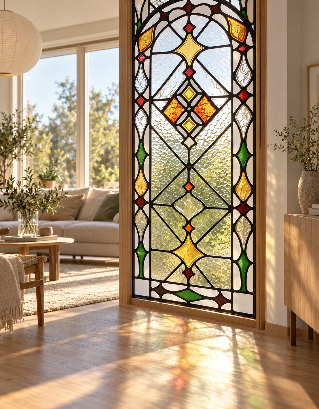 Fönsterfilm – Blyinfattat glas i geometrisk design