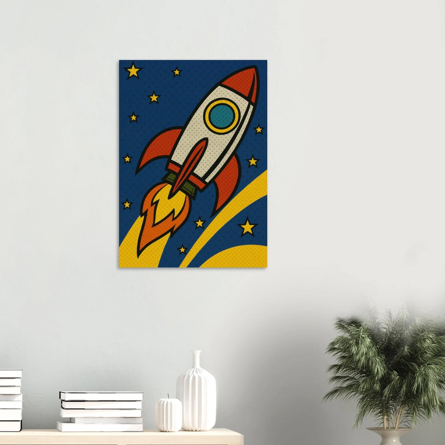 Retro Pop Art Rocket Launch Poster – Cosmic Adventure Print for Kids & Adults in Multiple Sizes