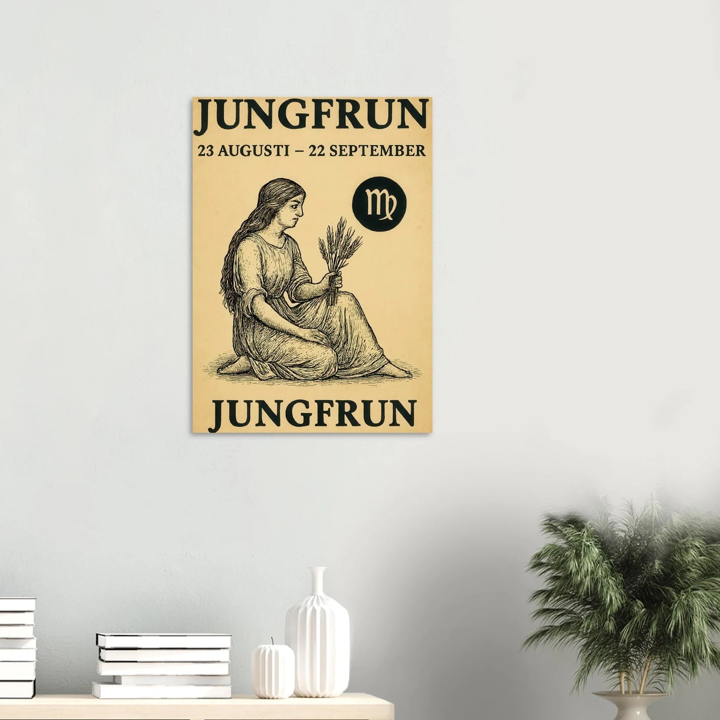 Vintage Virgo Zodiac Art Print – Jungfrun Swedish Astrology Poster with Classic Style