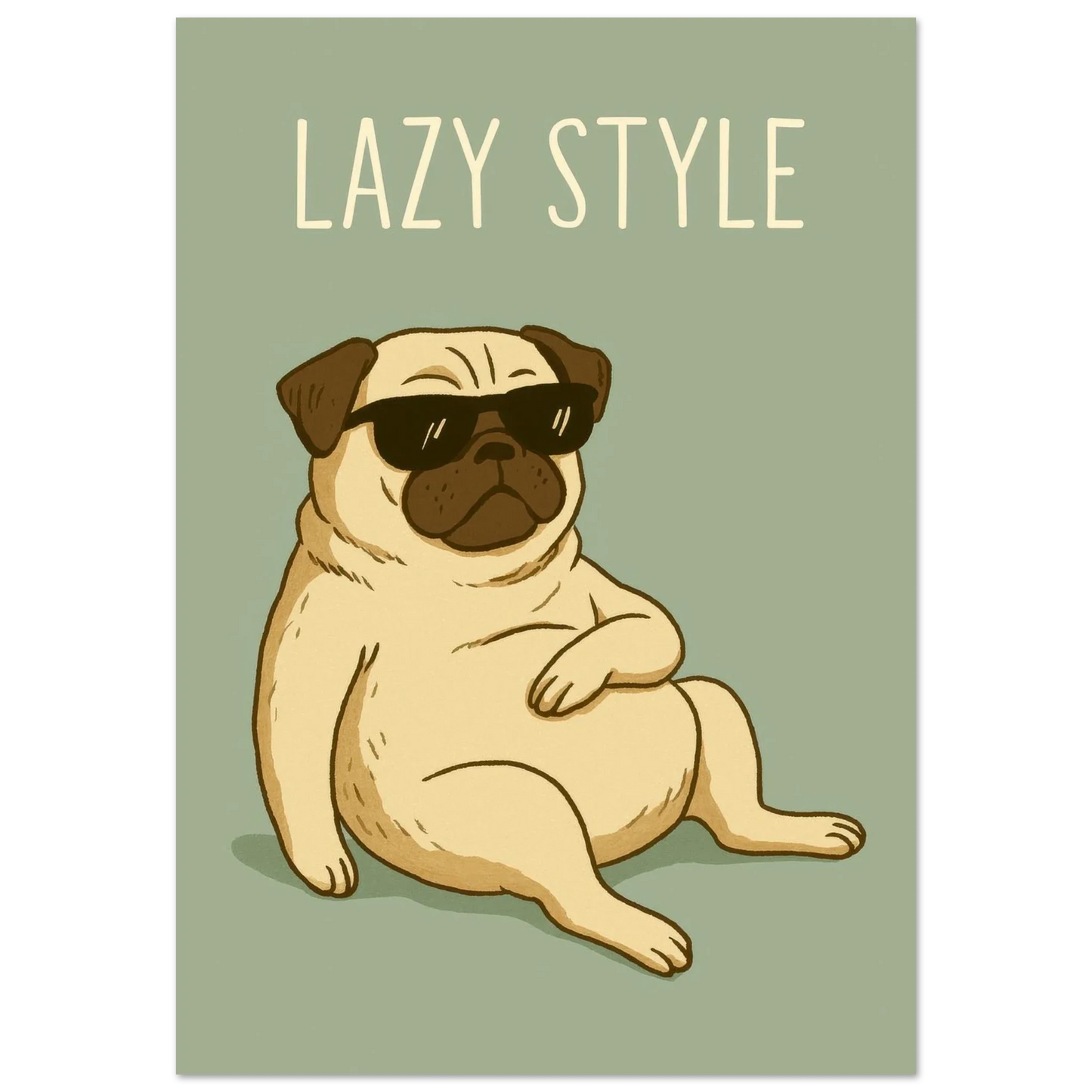 Lazy Style Pug Poster: Chill Dog Art Print for Cozy Vibes