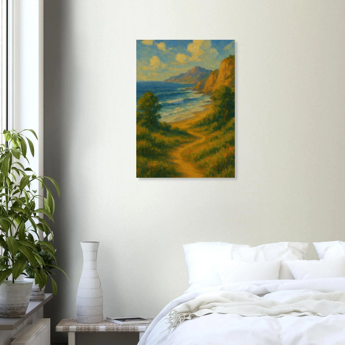Stig till Strand Poster – Målning med Klippa och Havsutsikt