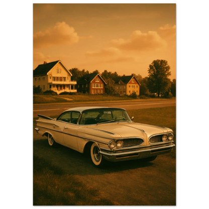 Retro Sunset Drive Poster - Vintage Car Art Print in Warm Sepia Tones, Available in 29 Sizes