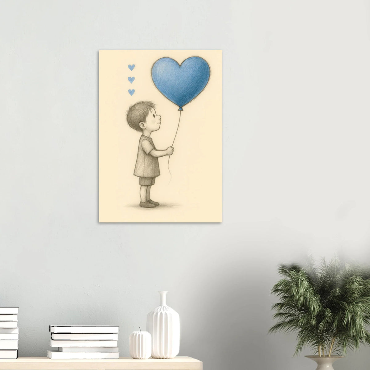 "A Little Love" Konsttryck – Charmig Barnillustration med Hjärteballong, Perfekt för Barnrummet i Olika Storlekar