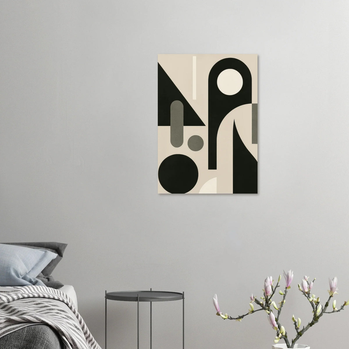 Minimalist Bauhaus Inspired Abstract Art Poster - Geometric Shapes in Beige & Black