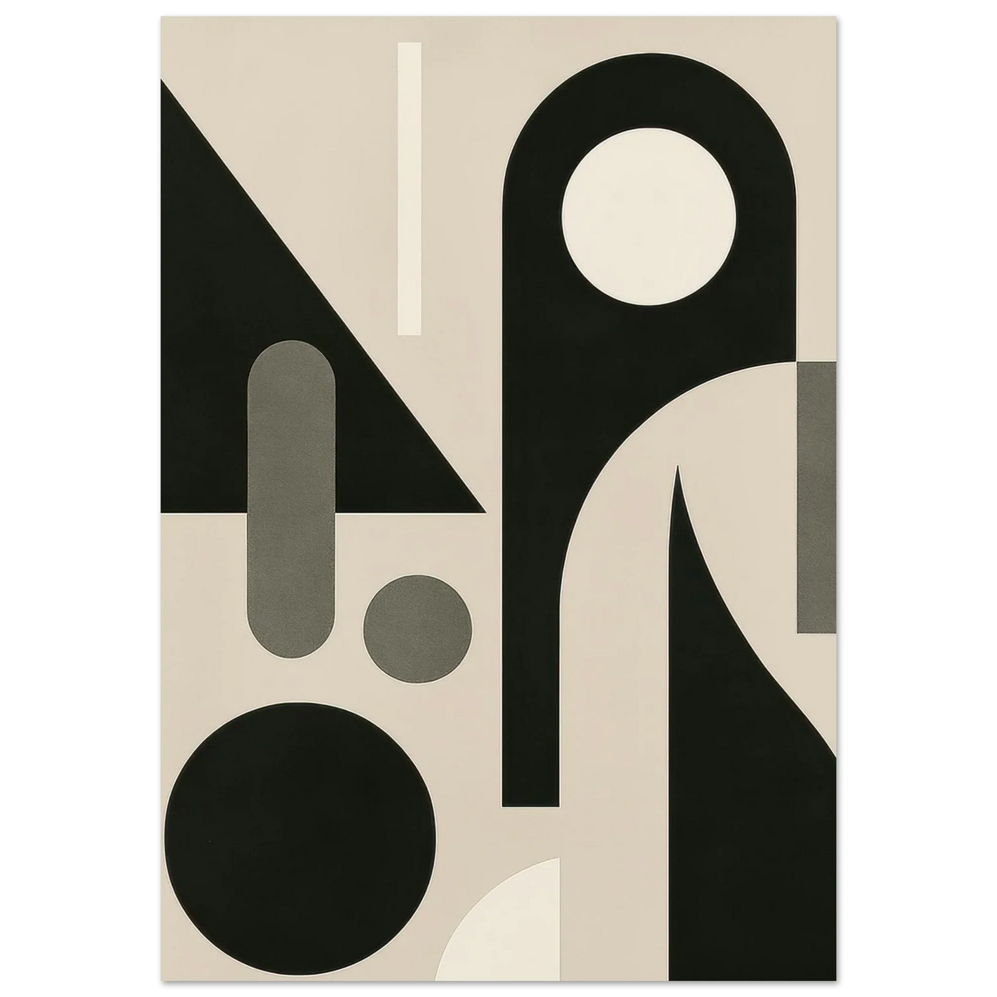 Minimalist Bauhaus Inspired Abstract Art Poster - Geometric Shapes in Beige & Black