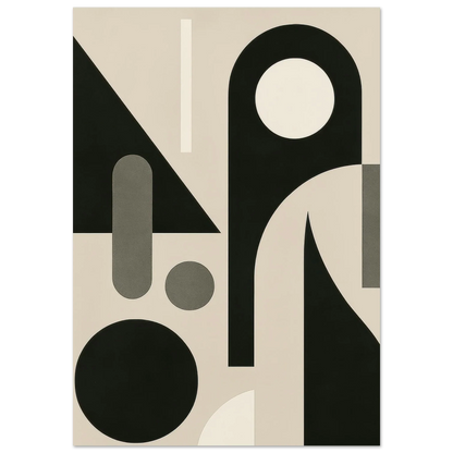 Minimalist Bauhaus Inspired Abstract Art Poster - Geometric Shapes in Beige & Black