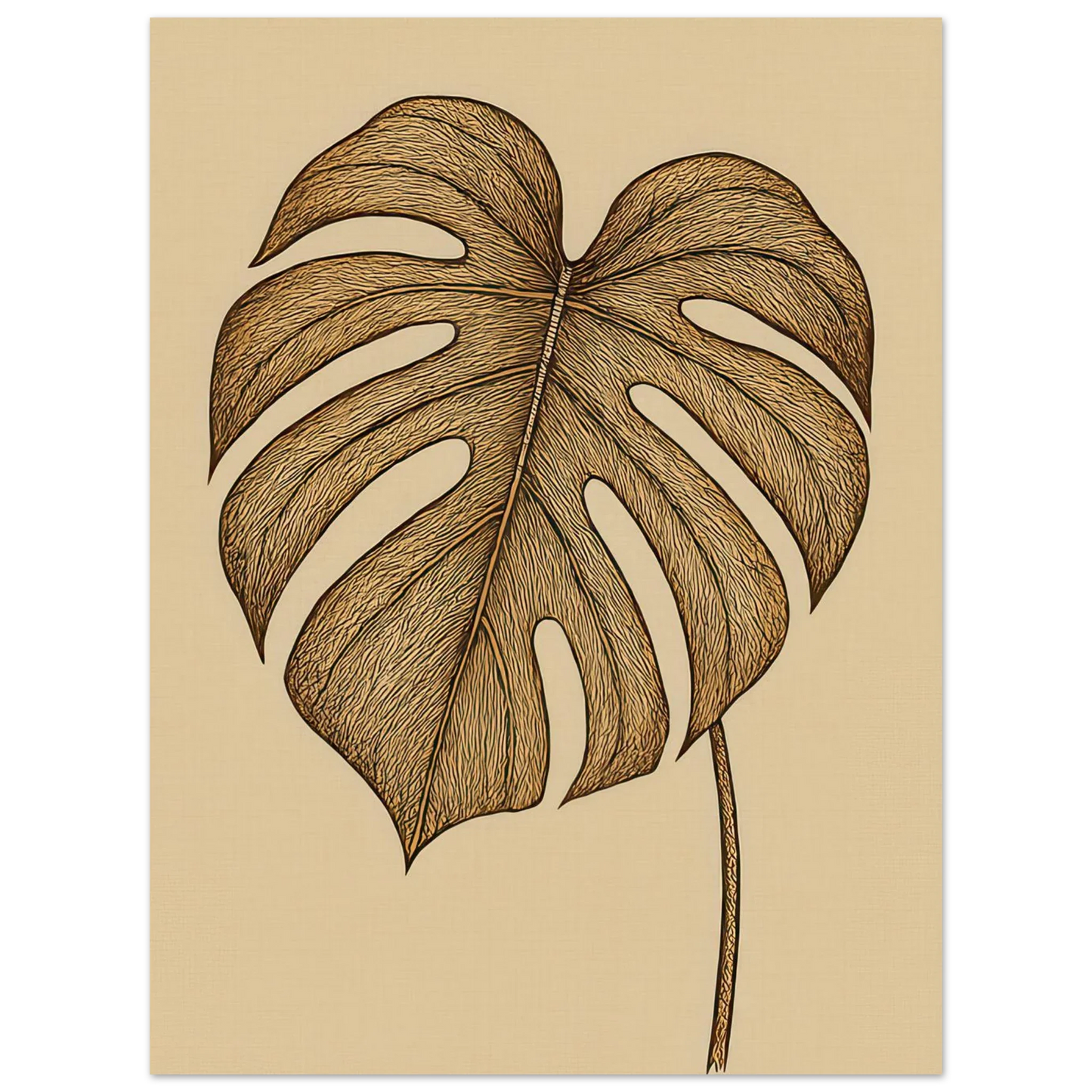 Frukter: Elegant Monstera Leaf Art Print – Elevate Your Space with Nature's Golden Touch, Available in Multiple Sizes
