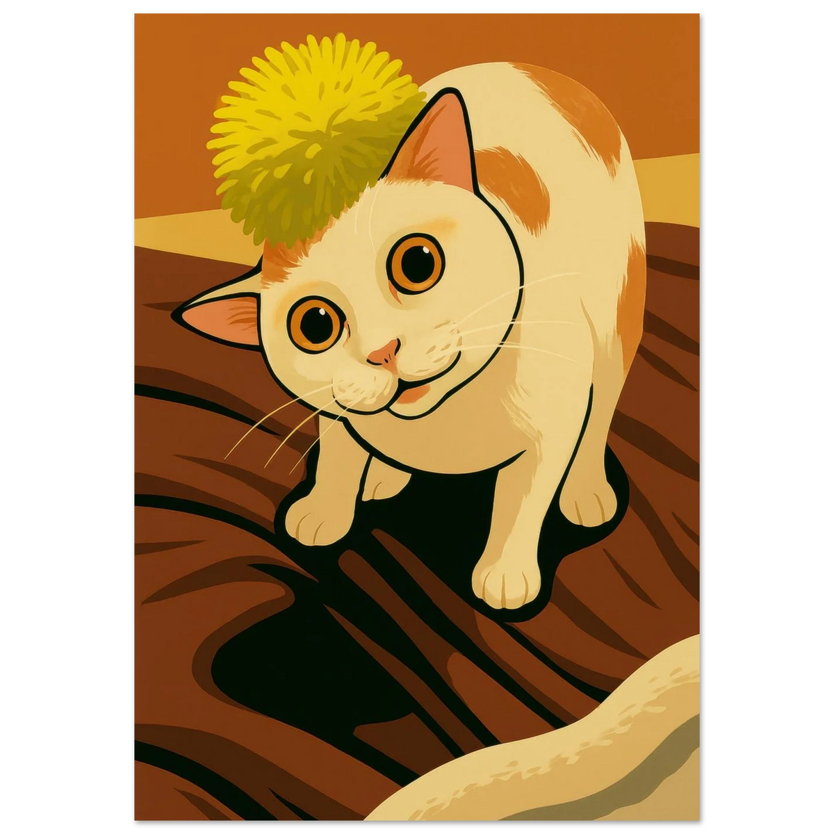 Funny Cat Poster with Fuzzy Ball on Head – Premium Quality Print
