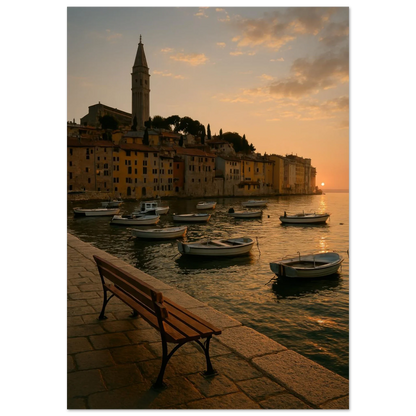 Golden Hour Coastal Town Sunset Poster – Vivid Seascape Art Print in Your Choice of 29 Sizes