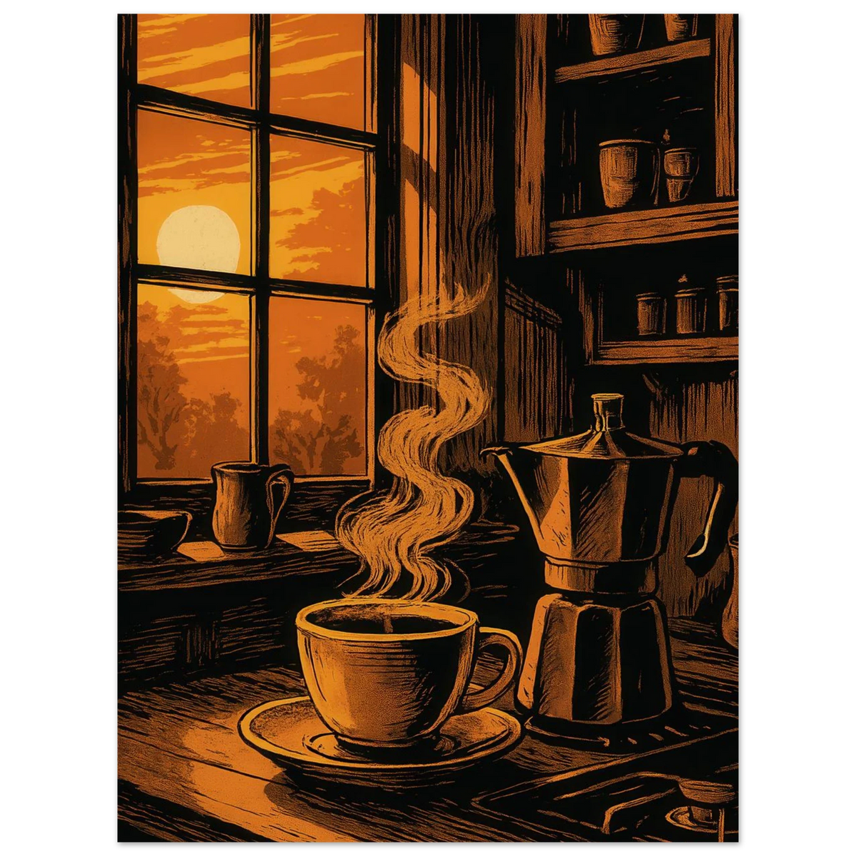 Frukter: "Warm Morning Brew" Konsttryck – Mysig Kökskonst för Hemmet