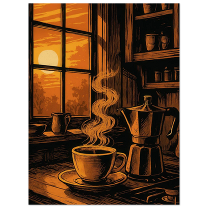 Frukter: "Warm Morning Brew" Konsttryck – Mysig Kökskonst för Hemmet