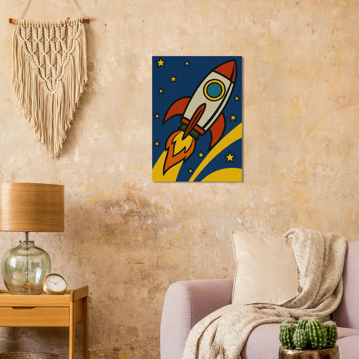 Retro Pop Art Rocket Launch Poster – Cosmic Adventure Print for Kids & Adults in Multiple Sizes
