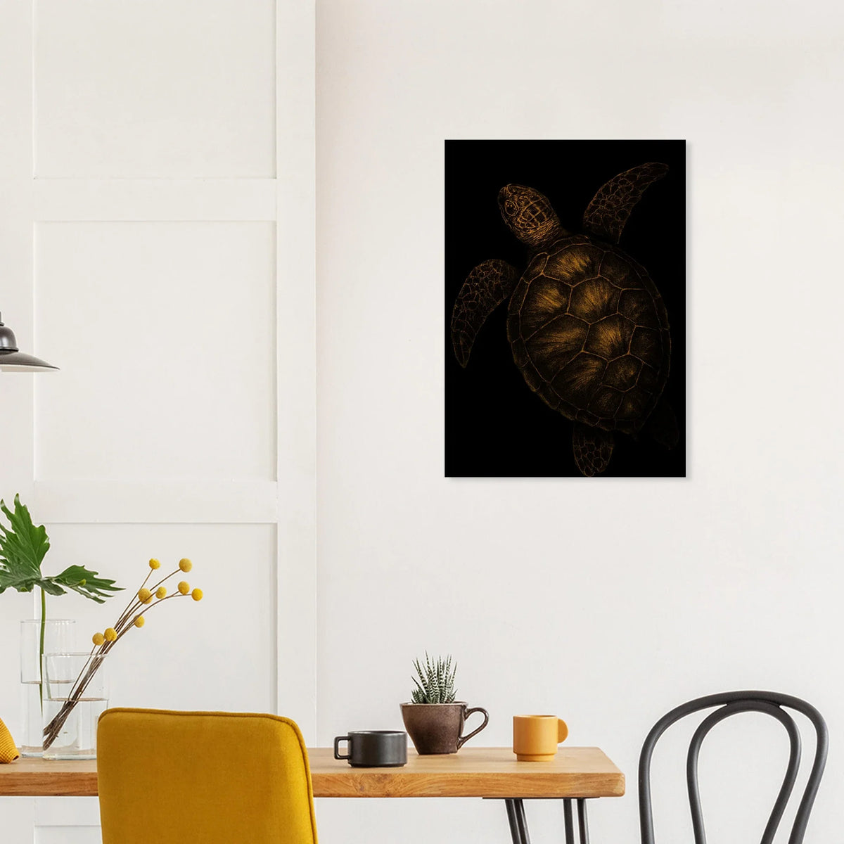 Djur: Golden Sea Turtle Art Print – Timeless Ocean Elegance for Your Home, Available in Multiple Sizes