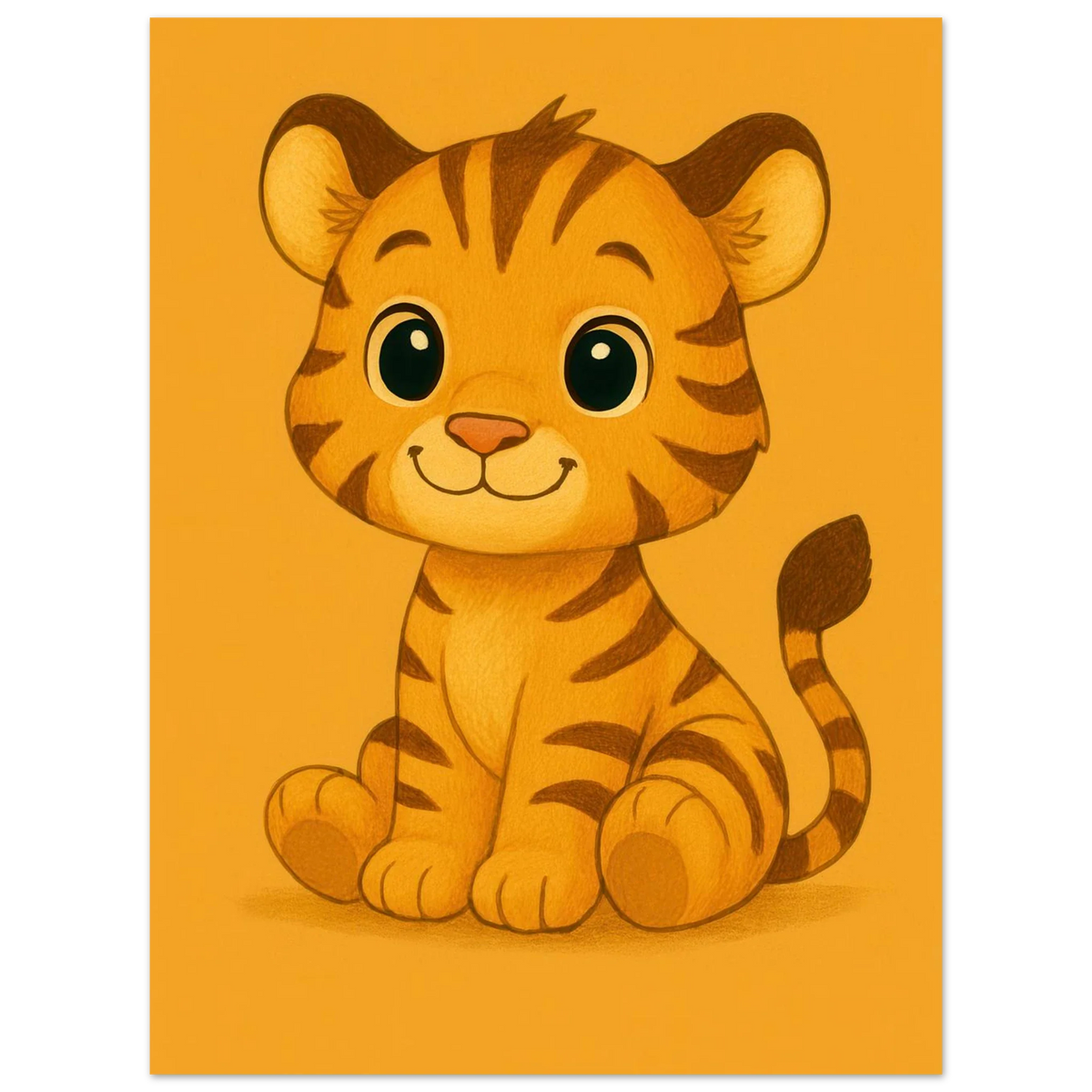 Söt Liten Tiger Valp Konsttryck | Charmig Barnrums Väggdekoration | Premium Halvblank Poster