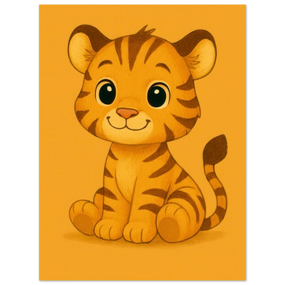 Söt Liten Tiger Valp Konsttryck | Charmig Barnrums Väggdekoration | Premium Halvblank Poster