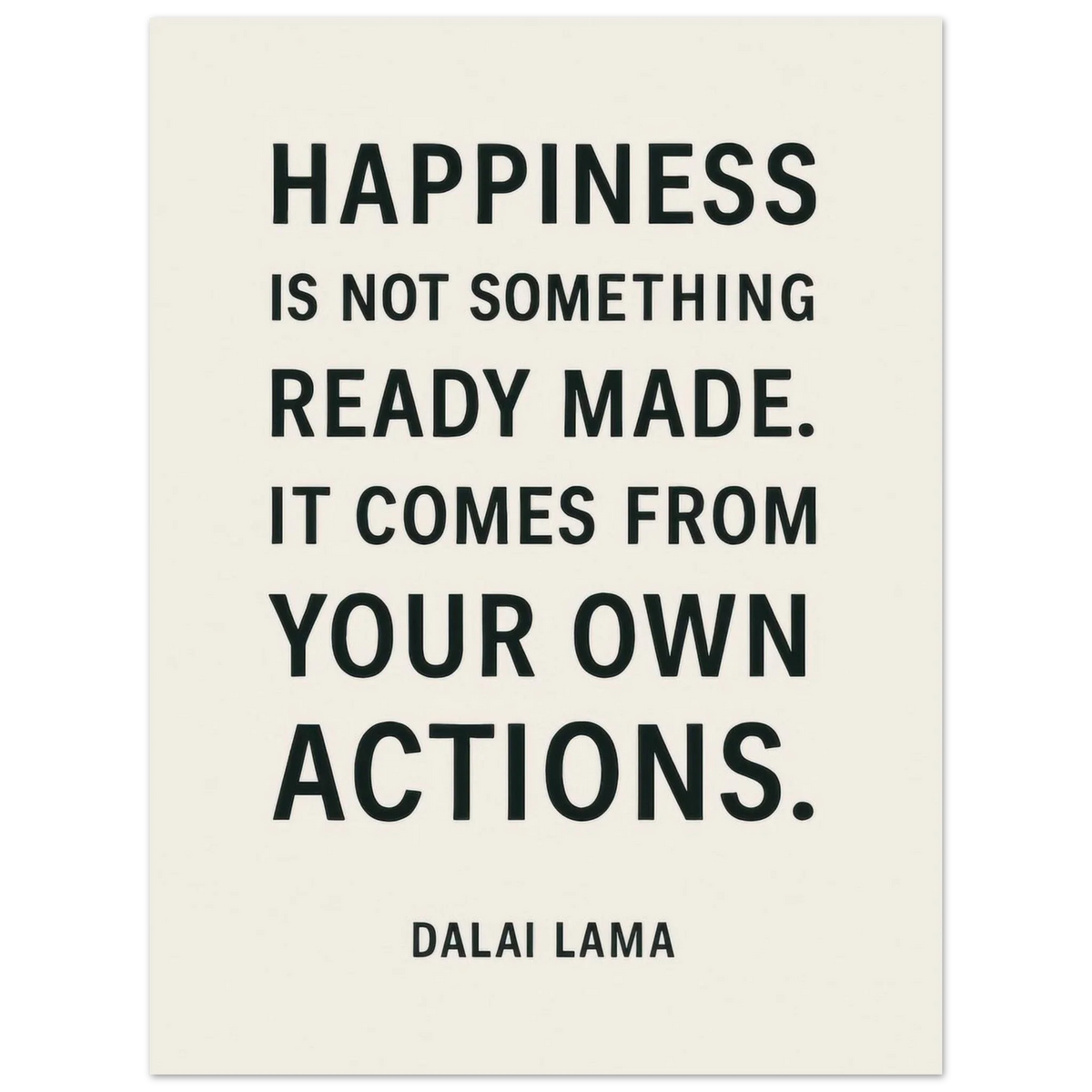 Dalai Lama 'Happiness' Quote Art Poster - Minimalist Black & Cream Inspirational Print in Various Sizes