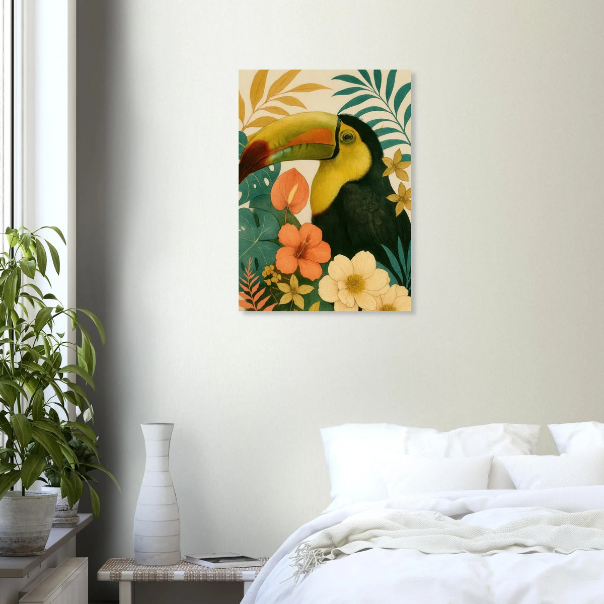 Tropisk Toucan Konsttryck - Djärva Djur & Blommor i Varma Toner