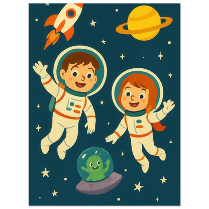 Kosmiska Kompisar: Fängslande Astronaut- & Alien- Konsttryck