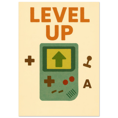 Level Up Retro Gaming Poster – Nostalgic Art Print for Gamers