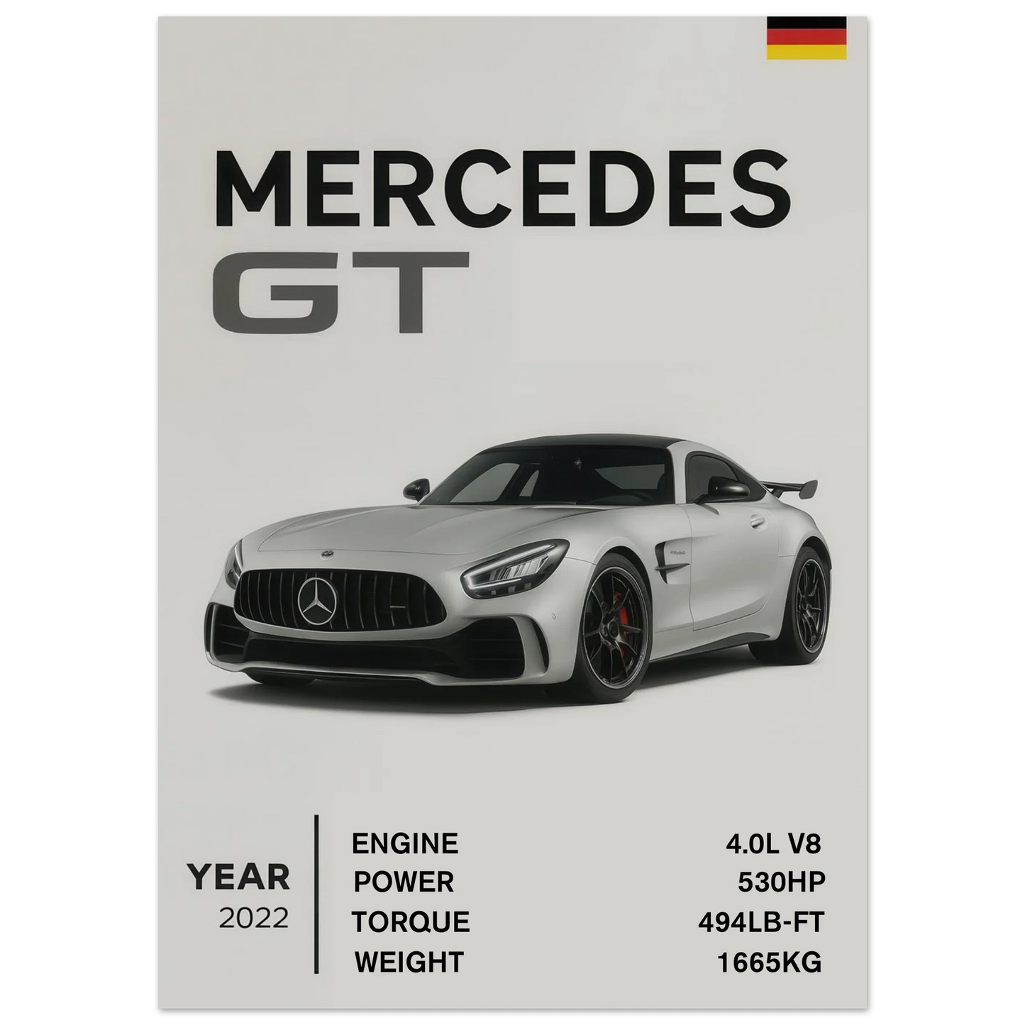 Mercedes GT 45: German Engineering Specs Poster Print – Elevate Your Space with Automotive Artistry