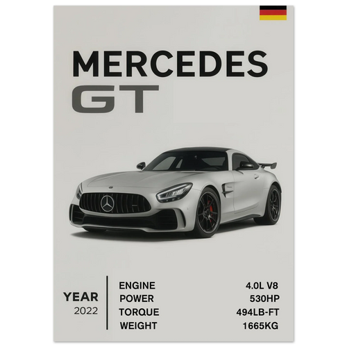 Mercedes GT 45: German Engineering Specs Poster Print – Elevate Your Space with Automotive Artistry