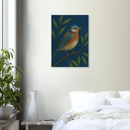 Djur: Blue Tit Fågelkonsttryck – Livfull Retro-inspirerad Väggkonst i Olika Storlekar