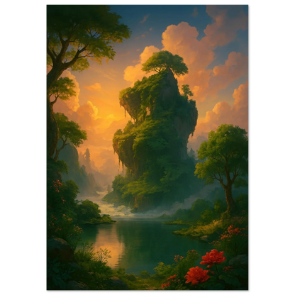 Mystical Sunset Isle: Vibrant Landscape Premium Art Poster